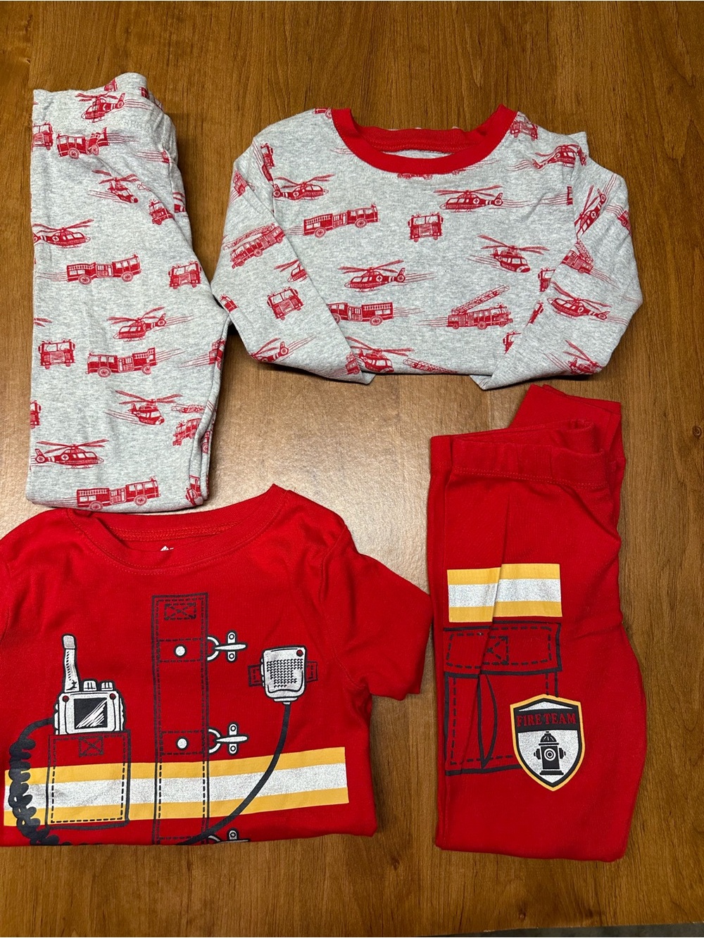 Kids Firefighter Pajama Set - 4 pieces Red & Heather Gray
Size 6
